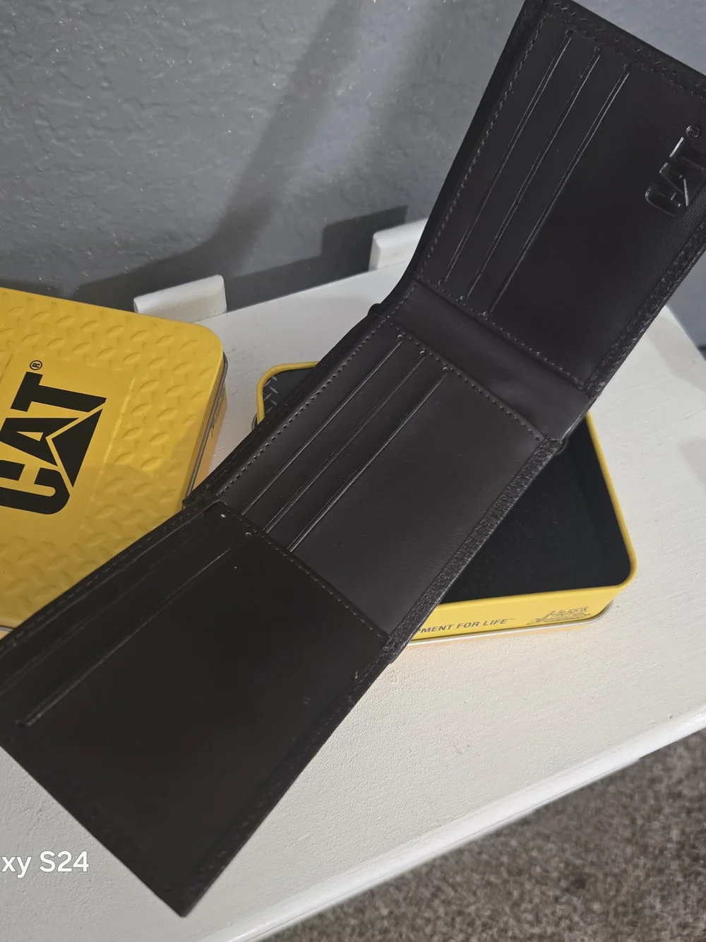 Caterpillar Black and Yellow Genuine Leather Money Clip Wallet